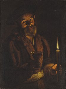 Old Man Holding a Candle and a Glass by Adam de Coster