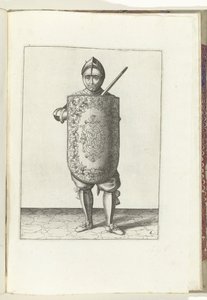 Exercise with the Targe and Rapier: The Soldier Holds the Targe in Front of the Chest and the Drawn Rapier Against the Left Shoulder (No. 6), 1618