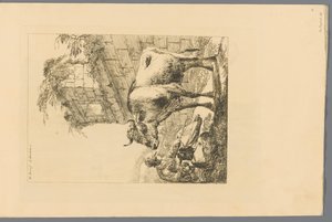 Shepherdess with a Ram, a Goat, and a Cow by a Ruin