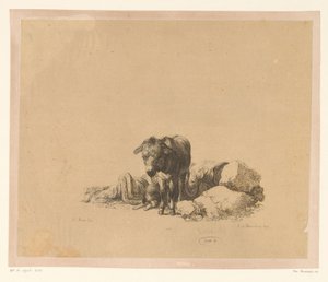 Standing Donkey in Front of a Lying Dog and a Sleeping Man by Adam von Bartsch