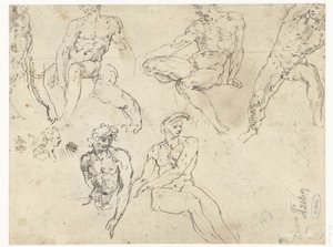 Studies of Seated Naked Men, the Ignudi by Adamo Scultori