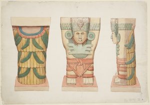 Caryatid from the outer chamber, Temple A, ball court, Chichen Itza by Adela Breton