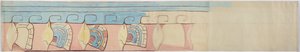 Painting of the upper register of the stucco frieze at Acanceh, Mexico by Adela Breton
