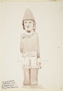 Statue from Teayo, North Veracruz, Mexico Shows Stone Statue with Male Figure Wearing Kilt by Adela Breton