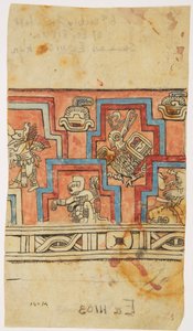 Stucco frieze at Acanceh, Mexico Black ink tracing and watercolour