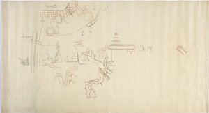 Tracing of a wall painting from Casa de Monjas, Chichen Itza, Mexico Vault in large chamber by Adela Breton