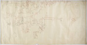 Tracing of a wall painting from Casa de Monjas, Chichen Itza, Mexico Vault in large chamber by Adela Breton