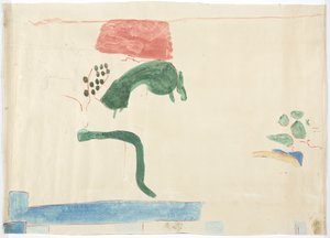Tracing of a wall painting from Chichen Itza, Mexico From the east wall, inner middle chamber, Upper Temple of the Jaguars, Great Ball Court by Adela Breton