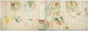 Tracing of a wall painting from north panel, west wall, Upper temple of the Jaguars, Chichen Itza, Mexico