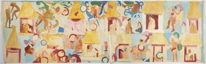 Tracing of a wall painting from south wall, inner chamber, Upper Temple of the Jaguars, Great Ball Court at Chichen Itza, Mexico