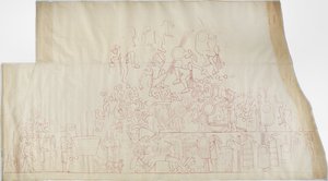Tracing of a wall painting from the south vault ceiling, Upper Temple of the Jaguars, Chichen Itza, Mexico by Adela Breton