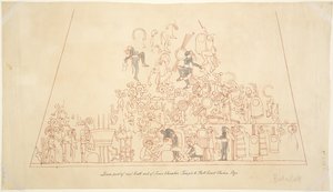 Tracing of a wall painting from the south vault, inner chamber, Upper Temple of the Jaguars, Chichen Itza, Mexico by Adela Breton