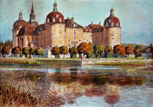 View of the chateau of Moritzbourg. Prints by Adolphe Nother (19th century)