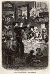 A wedding in Kruiningen, after the celebration of the wedding by the mayor, the feast brings together the cortege and the young wives in a cabaret, where the local poet received a compliment to the young spouses with the sound of the violin and a flute