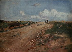 Rural Path in Schwalm with a girl and geese by Adolf Lins
