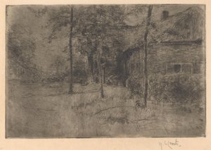 Farmhouse with Thatched Roof by Adolf le Comte (signed by artist)