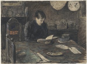 Woman Reading at a Table by Adolf le Comte