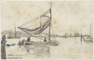 Sailing Ships on the Zaan near Zaandam by Adolf le Comte