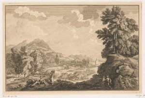 Arcadian River Landscape with Shepherds and Woman with a Laundry Basket