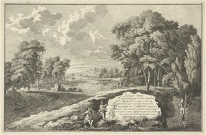 Arcadian River Landscape with Woman and Child, Title Page for: Thirty Pieces of Landscapes in Italy and Germany, Italian and German Landscapes (series title) by Adolf van der Laan