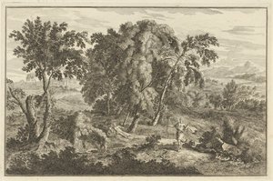 Woman Hit by an Arrow in an Arcadian Landscape by Adolf van der Laan