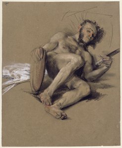 Study of a Bearded Man Resting on the Ground with Sword and Shield, Study for the Address on the Occasion of the Coming of Age of the Crown Prince 1850 by Adolph Menzel