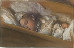 An Infant Asleep in His Crib by Adolph Menzel