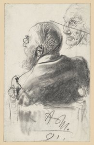 Bearded Man with Pince-nez Sitting in an Armchair, Back View, Face of an Old Man by Adolph Menzel
