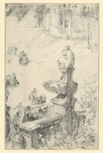 Baroque Fountain in Dresden (?) by Adolph Menzel