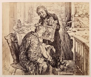 The Scribe Licht Finds Village Judge Adam Bandaging His Leg. Adam Looks in the Mirror Held by Licht, at His Bruised Face, to Heinrich von Kleist