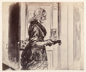 The Maid Enters the Courtroom with the Glass of Water Ordered by Adam, to Heinrich von Kleist "The Broken Jug" by Adolph Menzel