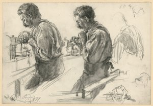 Turner at the Workbench, Two Studies and Details by Adolph Menzel