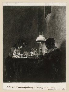 Family by the Lamp by Adolph Menzel