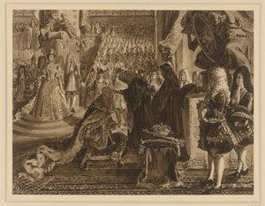 Friedrich I, King of Prussia, anointed in Königsberg on January 18, 1701. Design for the "Memoirs from the Brandenburg-Prussian History" by Adolph Menzel