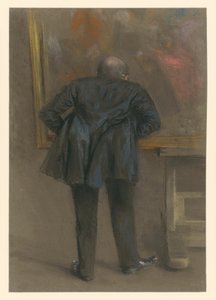 Man Leaning Forward Standing in Front of a Picture, Back View by Adolph Menzel
