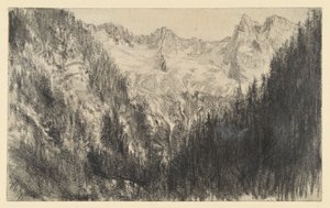 High Mountains with Pine Forest in the Foreground by Adolph Menzel