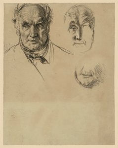 Head of an Older Man with Scarf and Two Detail Studies of the Face by Adolph Menzel