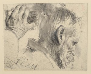 Head of a Bearded Man, Slightly Bowed, to the Right and Right Hand by Adolph Menzel