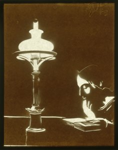 Girl Reading by Lamplight by Adolph Menzel