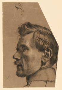 Male Head with Mustache in Profile to the Left by Adolph Menzel