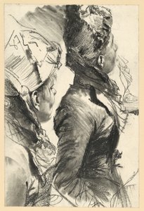 Woman Looking Up to the Right with Hat, Half-Figure in Profile, Two Studies by Adolph Menzel