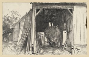 Open Barn with a Straw-Laden Wagon by Adolph Menzel