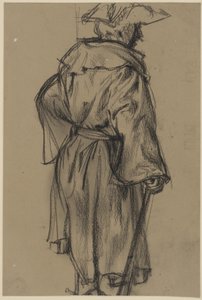 Officer with Coat and Hat, with Cane in Right Hand, Half-Back View to the Right (Pose Study Moritz von Anhalt-Dessau) by Adolph Menzel