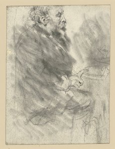 Seated Bearded Man, Facing Right, Holding the Index Finger of the Right Hand on the Tabletop by Adolph Menzel