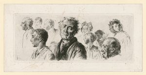 Study Sheet from the Asylum. Ten Heads, Mostly Facing Left by Adolph Menzel