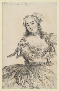 Dancer Barbarina in Dancing Motion. Knee Piece en face. Copy from Pesne in Sanssouci. by Adolph Menzel