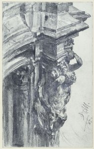 Western Herm Pair at the Wall Pavilion of the Zwinger in Dresden, seen from the Wall Terrace by Adolph Menzel