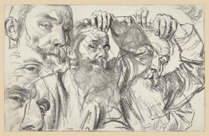 Two Studies of a Bearded Man Touching His Forehead with His Left Hand, Face Repeated Twice by Adolph Menzel