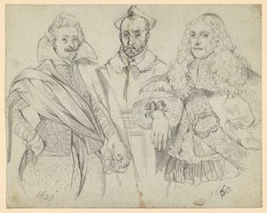 Two Dignitaries from 1620 and 1660, in the Middle a Cardinal. Copies of Historical Representations by Adolph Menzel