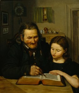 Old Man Teaching Girl to Read by Adolph Tidemand
